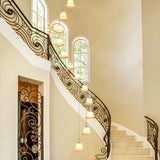 Modern Spiral Design 12-Light White Glass Flower Pendant Ceiling Lamp For Stair Hanging