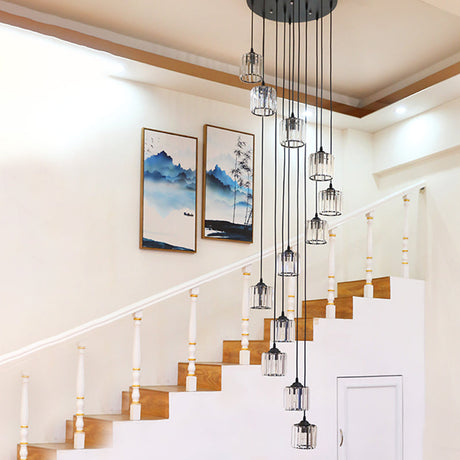 Contemporary Black Cylinder Crystal Pendant With 12 Lights - Perfect For Living Room Lighting
