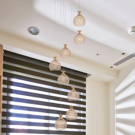 Modern Brass 8-Head Pendant Lamp With Crystal Dome Shade - Unique Suspension Lighting Cluster