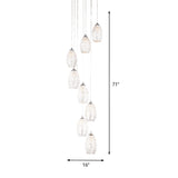 Contemporary Metallic Egg-Shaped Stair Pendant With 8 Bulbs Silver Hanging Lamp