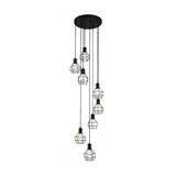 Industrial Black Metal Pendant Light With 6 Globe Cage Bulbs And Stylish Spiral Design