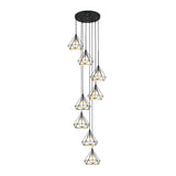 Modern Black Diamond Cage Ceiling Light 8-Bulb Iron Pendant Chandelier For Living Room