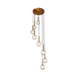 Modern Spiral Pendant Light With 8/9 Bulbs - White/Clear Lattice Glass Cluster Ceiling Fixture