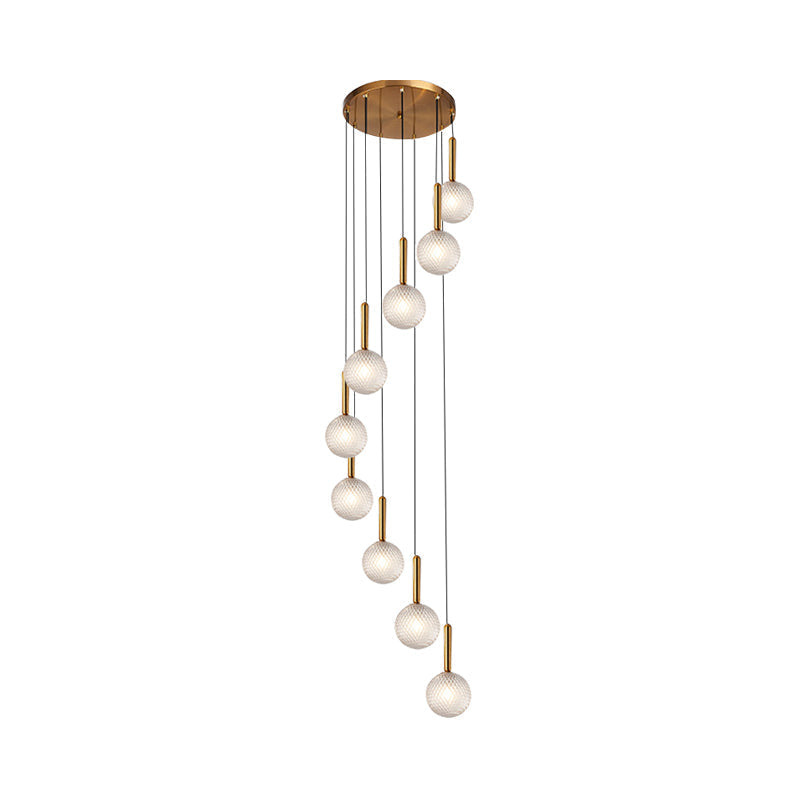 Modern Spiral Pendant Light With 8/9 Bulbs - White/Clear Lattice Glass Cluster Ceiling Fixture 9 /