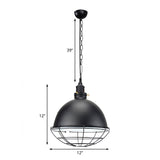 Retro Industrial Metal Pendant Light - Bowl Shade 1 Bulb Multiple Colors Wire Guard And Chain