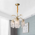 4-Bulb Gold Chandelier With Modern Windbell Crystal Beads