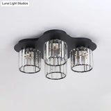 4 - Head Crystal Block Flush Ceiling Light Fixture In Black/Gold - Simple Cylinder Design