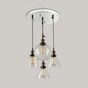 4-Light Clear Glass Cluster Pendant In Aged Brass Modern Hanging Light With Unique Shades -