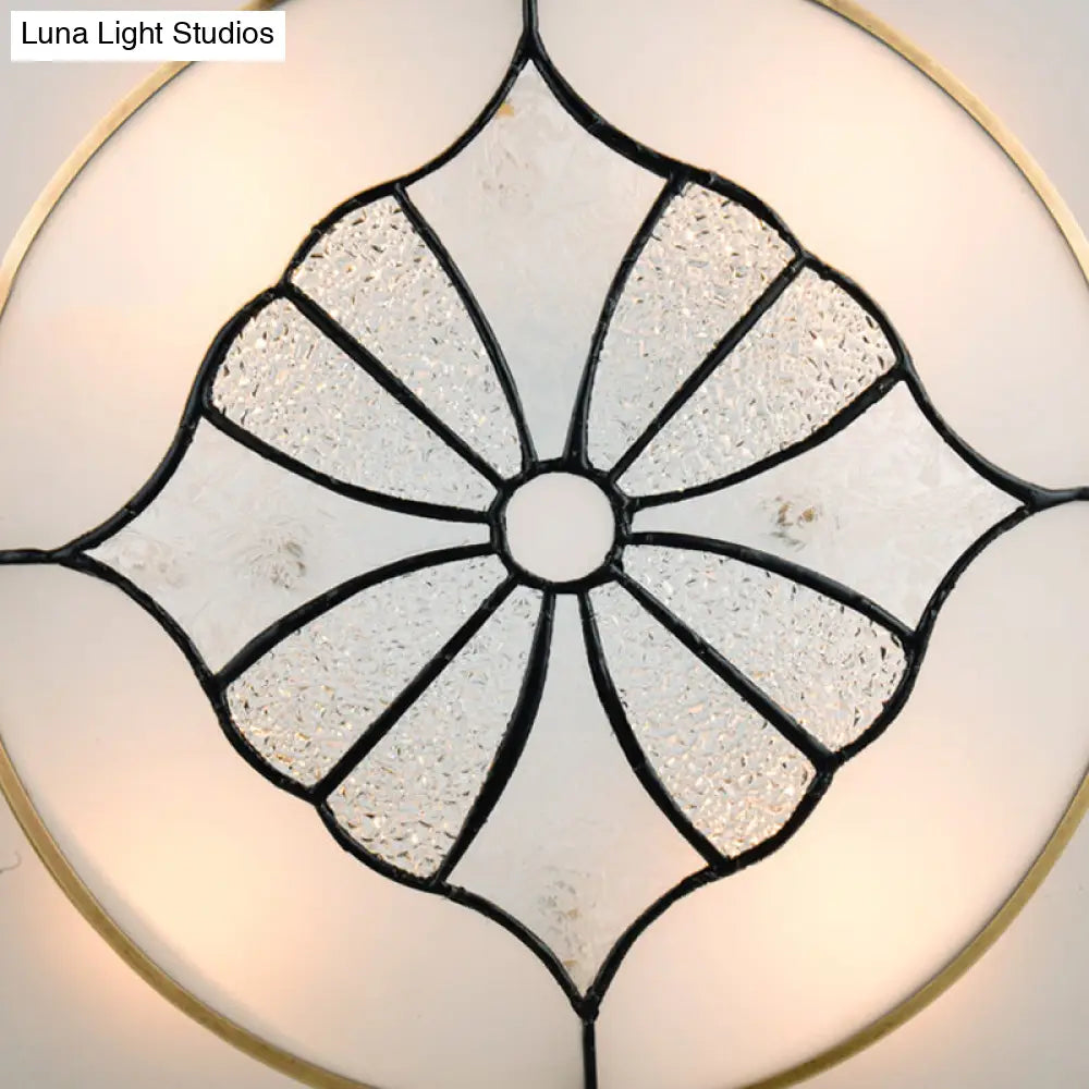 4 - Light Colonial Square Opal Glass Flush Mount Gold Kitchen Lighting Fixture