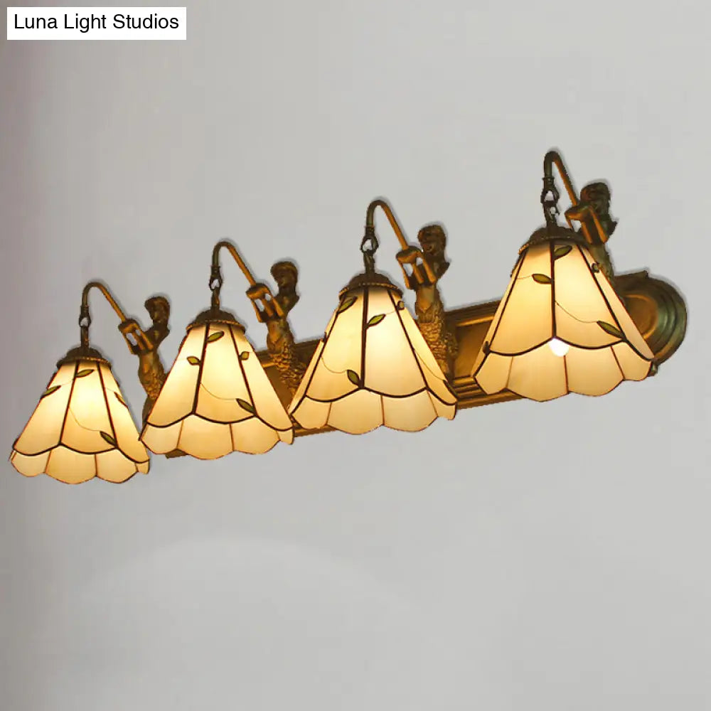 4-Light Tiffany Beige Glass Lily Wall Sconce With Mermaid Decoration