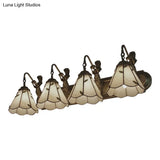 4-Light Tiffany Beige Glass Lily Wall Sconce With Mermaid Decoration