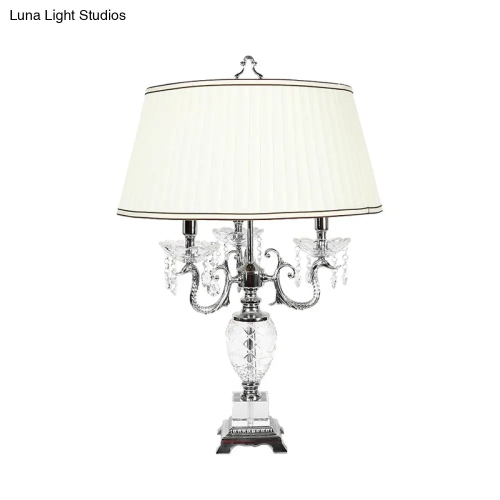 4 Lights Nightstand Lamp - Countryside Swooping Arm Crystal Table Light In White