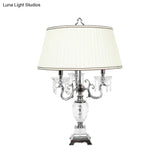 4 Lights Nightstand Lamp - Countryside Swooping Arm Crystal Table Light In White
