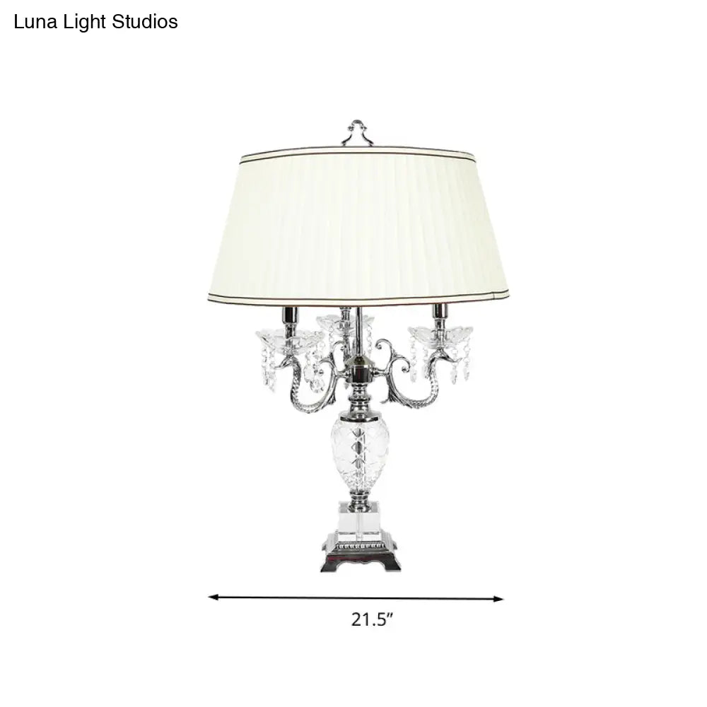4 Lights Nightstand Lamp - Countryside Swooping Arm Crystal Table Light In White