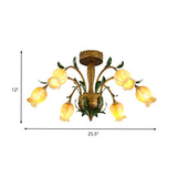 American Garden Metal Tulip Led Semi Flush Ceiling Light Fixture With Brass Finish - Ideal For