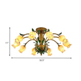 American Garden Metal Tulip Led Semi Flush Ceiling Light Fixture With Brass Finish - Ideal For