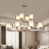 Modern 2-Tier White Glass Chandelier: Radial Design 12 Lights Black/Gold/Silver