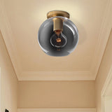 Modern Glass Flush Pendant Ceiling Light In Brass For Balcony - Globe Cone Cylinder Trumpet Shapes