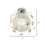 Minimalist Metal And Handwoven Globe Flush Mount Ceiling Lamp With White Shade