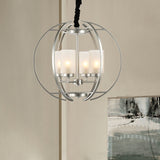 Contemporary Frosted Glass Cylinder Pendant Light With 4-Head White Up Chandelier And Sphere Frame
