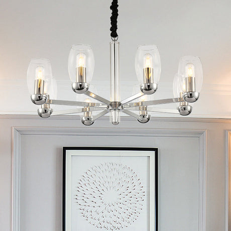 Modern Glass Candle Chandelier With Chrome Finish - 6 Head Pendant Light Fixture