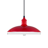 Industrial Metal Pendant Light - Green/Red Bowl Hanging Lamp 1 Living Room Ceiling 12.5/16 Width