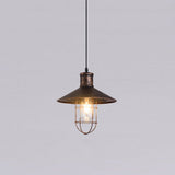 Nautical Cone Ceiling Light With Wire Guard - Rust/White Hanging Pendant Rust
