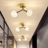 Gold Finish Handwoven Ball Semi Flush Light Fixture - Modern Ceiling Mount