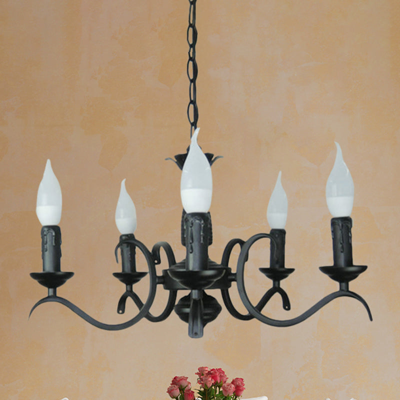 Vintage Style Black Metallic Hanging Lamp - Flameless Candle Chandelier Lighting 3/5 Heads Ideal For