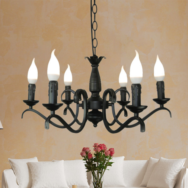 Vintage Style Black Metallic Hanging Lamp - Flameless Candle Chandelier Lighting 3/5 Heads Ideal For