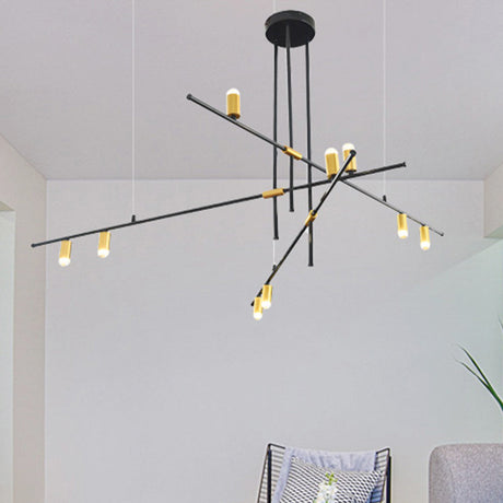 Modern Metal Rectilinear Chandelier - 3/4/9 Light Black Ceiling Fixture
