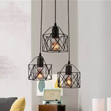 Metallic 3-Bulb Black Hexagon Pendant Light Farmhouse Style Kitchen Ceiling Fixture With Wire Cage