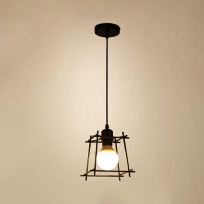 Retro Square Cage Pendant Light In Black/White - Bedroom Ceiling Hanging Lamp Black