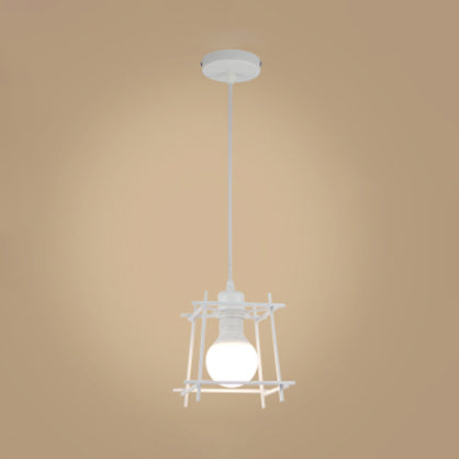 Retro Square Cage Pendant Light In Black/White - Bedroom Ceiling Hanging Lamp White