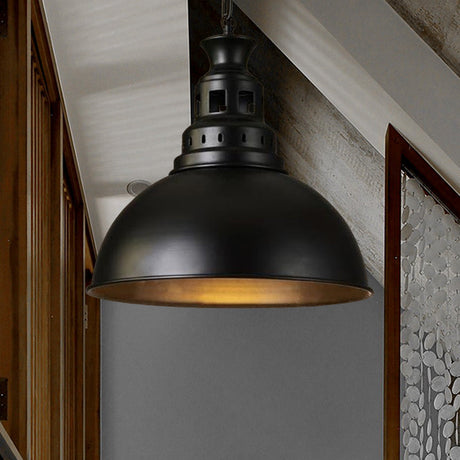 Vintage Iron Dome Restaurant Pendant Light With Vented Socket In Black/White
