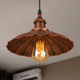 Iron Farmhouse Style Hanging Ceiling Light With Scalloped Shade Rust