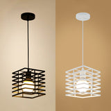 Retro Style Metal Cage Ceiling Pendant Light - Black/White