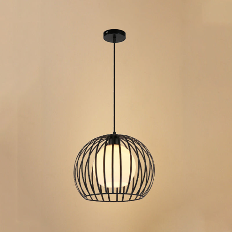 Industrial Style Black/White Metallic Global Cage Hanging Light For Living Room Black