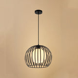 Industrial Style Black/White Metallic Global Cage Hanging Light For Living Room Black