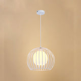 Industrial Style Black/White Metallic Global Cage Hanging Light For Living Room White