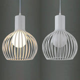 Industrial Style Metal Hanging Lamp For Dining Room - Dome Caged Ceiling Light In White/Beige 1 Bulb