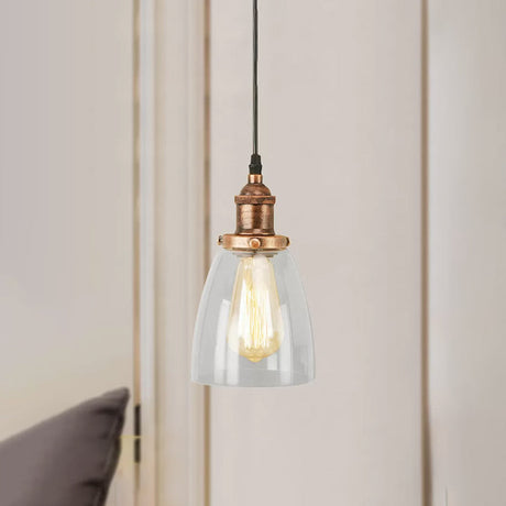Aged Copper Pendant Light - Vintage Clear Glass With Tapered Design Perfect For Dining Room