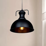 13/16 W Warehouse Dome Hanging Ceiling Light - 1 Metal Pendant In Black For Dining Room