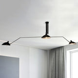 Black Industrial Style Semi Flush Mount Chandelier - 3-Light Metallic Cone Shade Lighting