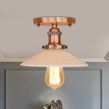 Vintage Style Metal Semi-Flush Mount Ceiling Light With Conical Shape - 1 Fixture In Bronze/Brass