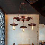 Dark Rust Metal Chandelier Light With Antique Style - 3/7 Heads Gear Pendant Lighting Fixture For