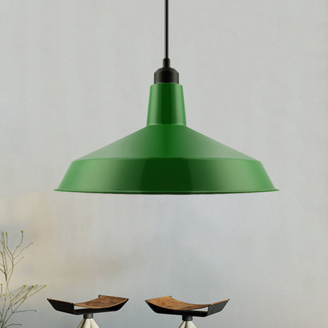 Vintage-Style Metal Pendant With Cord/Downrods - Green Barn Shade For Living Room Ceiling