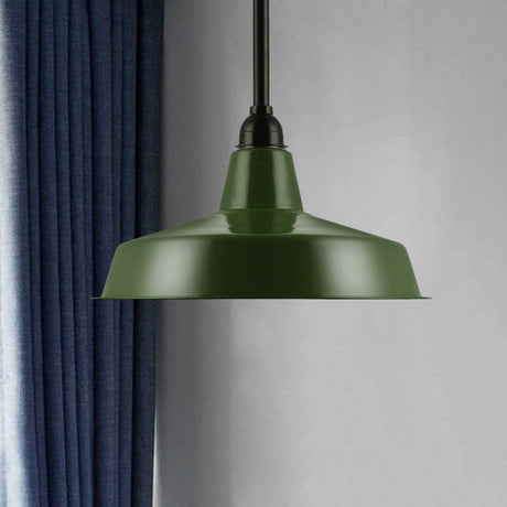 Vintage-Style Metal Pendant With Cord/Downrods - Green Barn Shade For Living Room Ceiling