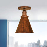 Metallic Vintage Style Rust/Copper Semi Flush Light Fixture - 1 Tapered Indoor Design