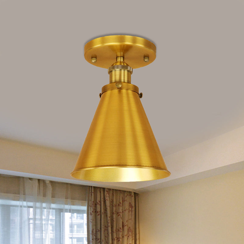 Metallic Vintage Style Rust/Copper Semi Flush Light Fixture - 1 Tapered Indoor Design